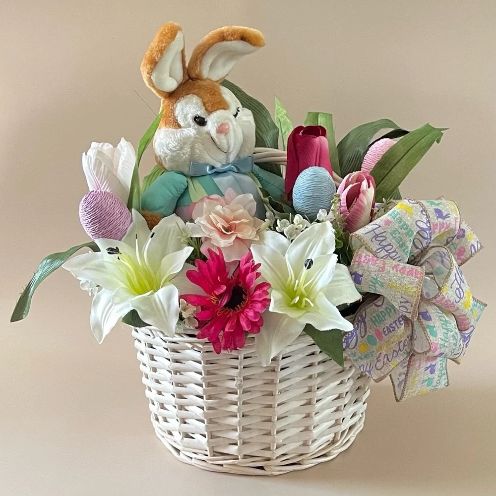 Easter Bunny Floral Arrangement Spring Basket Centerpiece